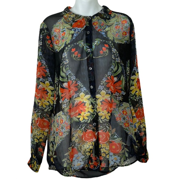 CAbi Tops - Cabi #3072 Amour Black Floral Blouse Small
